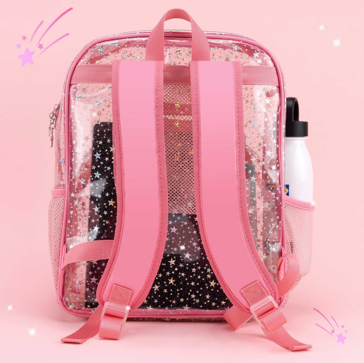 Glitter Pink Clear Backpack Kawaii Cute School Supplies for