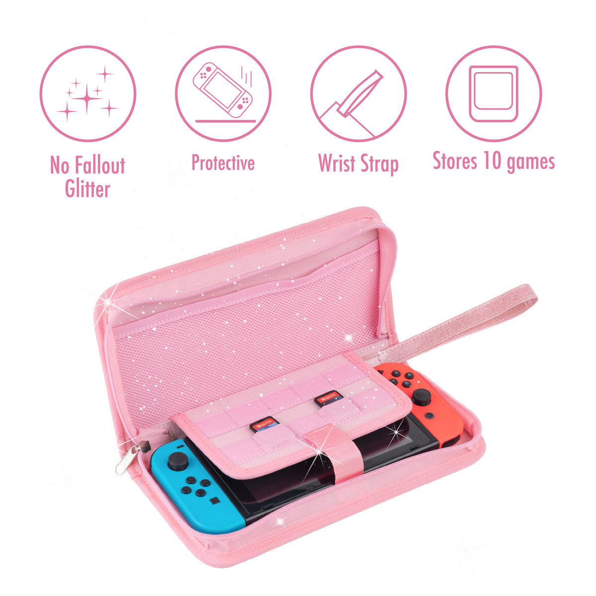 GUTIAL Accessories Kit for Nintendo Switch - Pink Cute Accessories Bundle  Girly Style Pack for girls with Travel Carrying Case and Dockable Cover