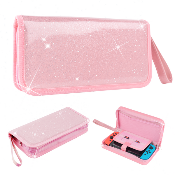 GUTIAL Accessories Kit for Nintendo Switch - Pink Cute Accessories Bundle  Girly Style Pack for girls with Travel Carrying Case and Dockable Cover
